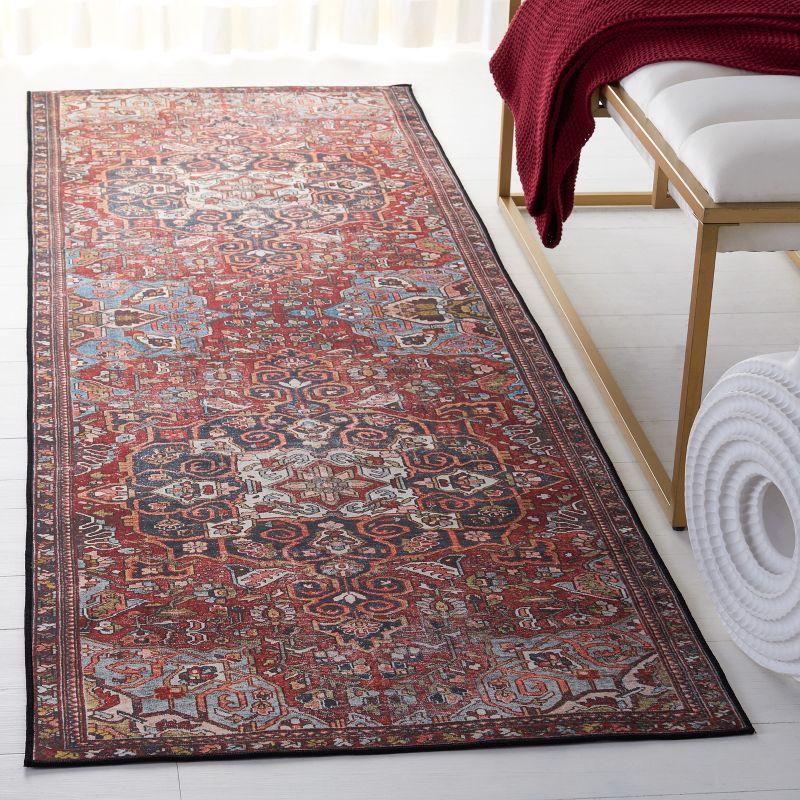 Red and Blue Traditional Machine Washable Runner Rug