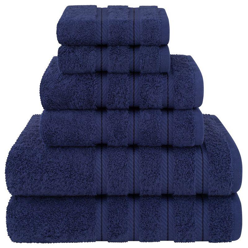American Soft Linen 6 Piece Towel Set, 100% Cotton Bath Towels for Bathroom, Navy Blue