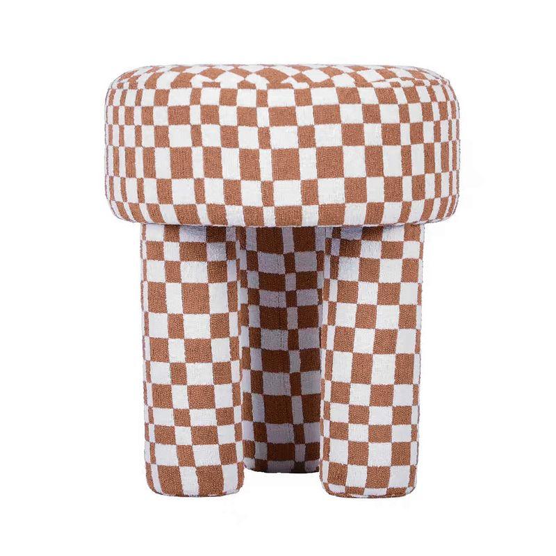 TOV Furniture Claire Checkered Boucle Ottoman Stool in Brown and White