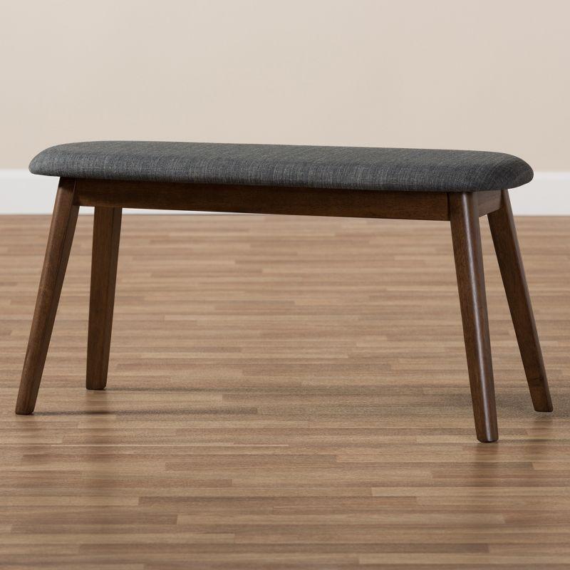 Easton Dark Grey Fabric & Walnut Wood Mid-Century Modern Bench