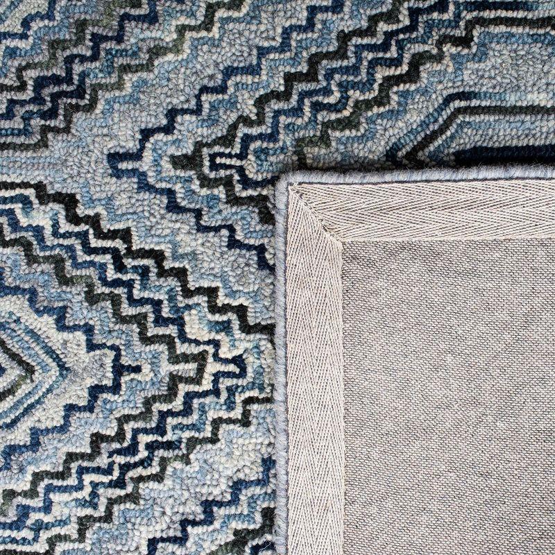 Rustic-Chic Blue Geometric Wool Square Area Rug - 7'x7'