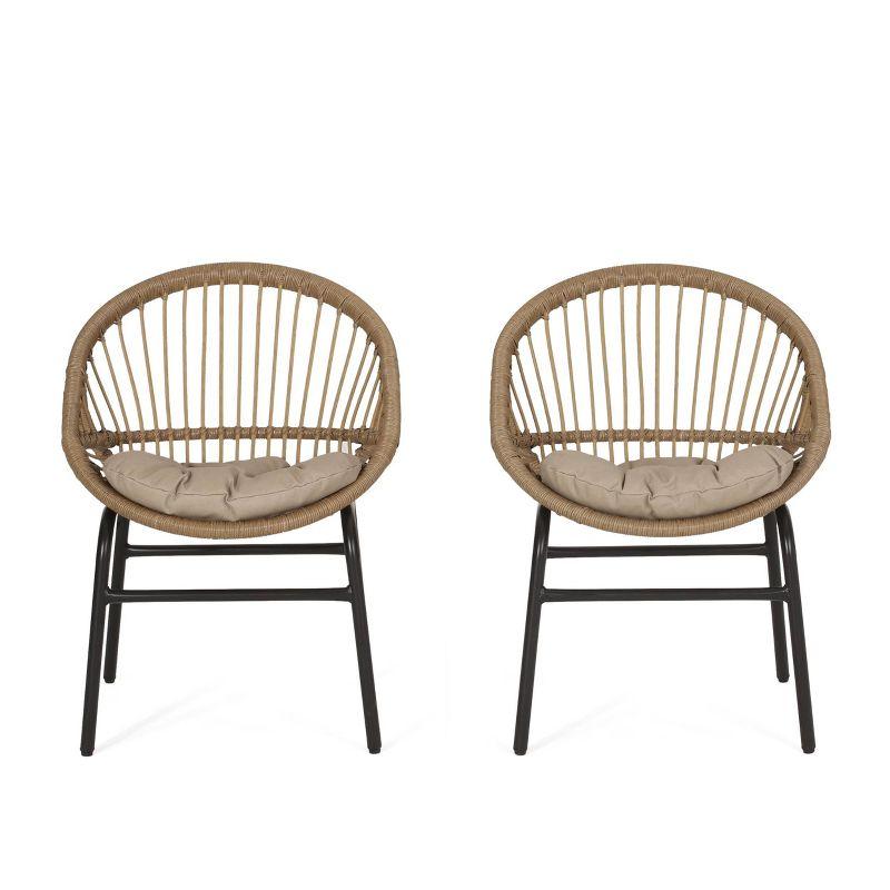 2pk Whitten Outdoor Wicker Dining Chairs with Cushions: UV Protection, Weather-Resistant - Christopher Knight Home