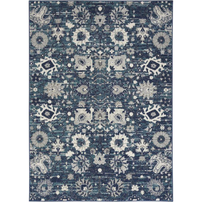 Boho Chic Denim Blue Floral 8' x 10' Easy-Care Area Rug