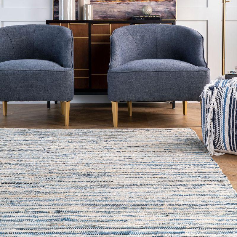 Handmade Blue Cotton Striped 5' x 8' Area Rug