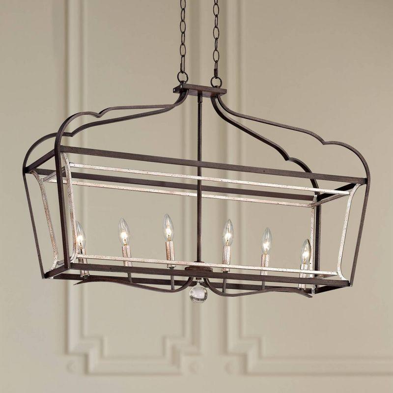 Sienna Aged Silver Linear 6-Light Crystal Candle Chandelier