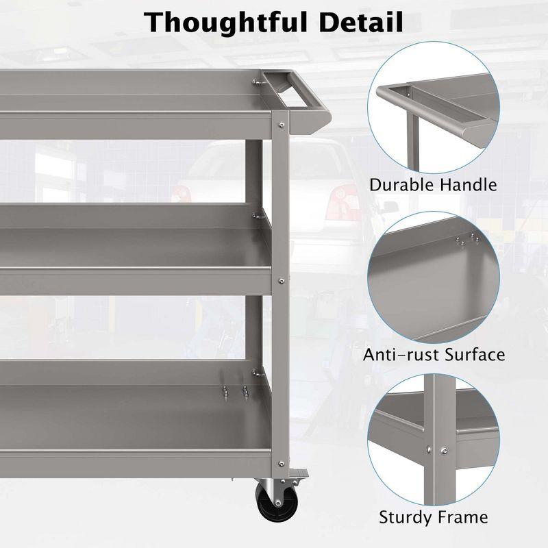 Costway 3-Tier Metal Utility Cart 400 lbs Storage Service Trolley Tool Storage Gray