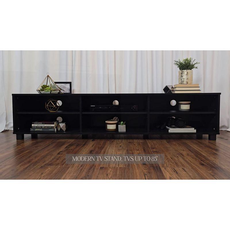 CorLiving Hollywood TV Stand for TVs up to 85" Wood Grain Gray : Modern Entertainment Center with Open Shelves, Adjustable Storage