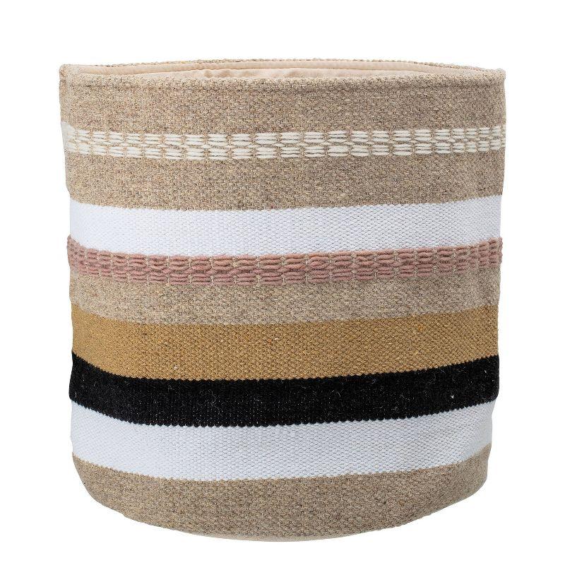 Cozy Striped Wool & Cotton Round Storage Basket