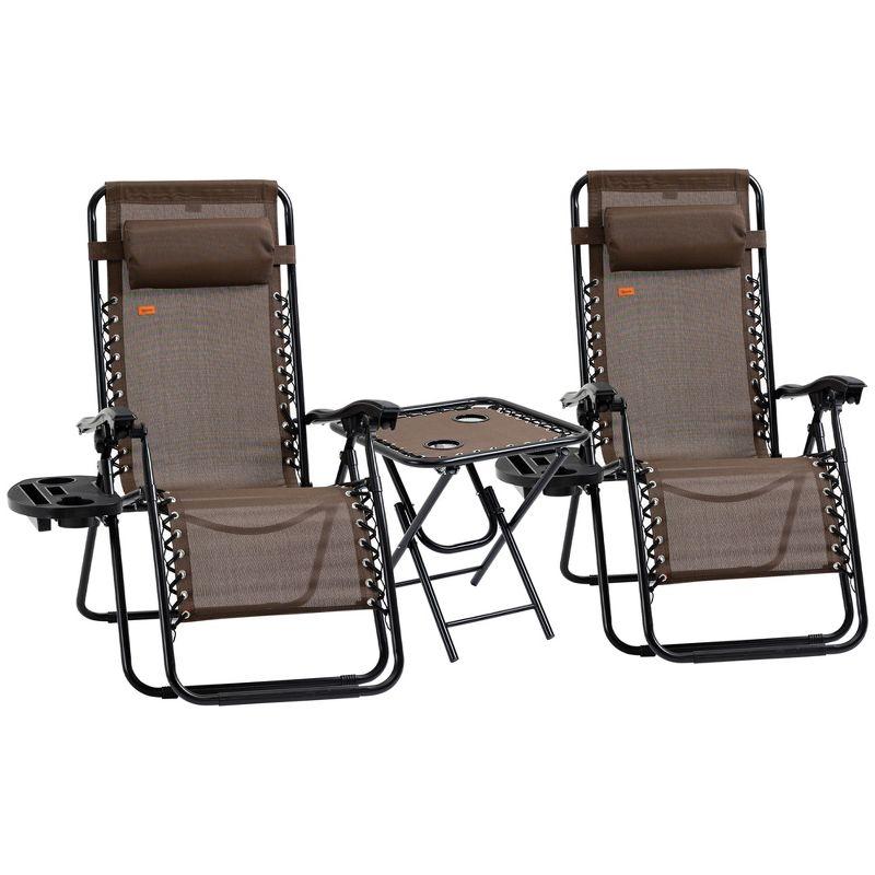 Brown Steel Mesh Folding Zero Gravity Lounger Chair Set with Table