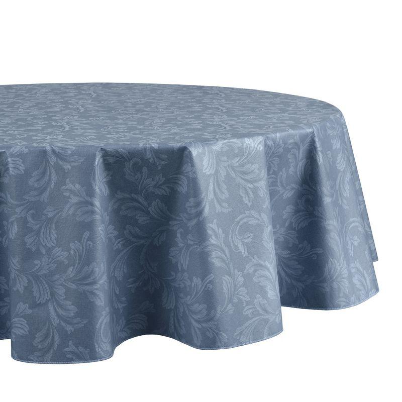 Camile Floral Scroll Damask Pattern Vinyl Indoor/Outdoor Tablecloth - Blue - 84x60 Oval - Elrene Home Fashions