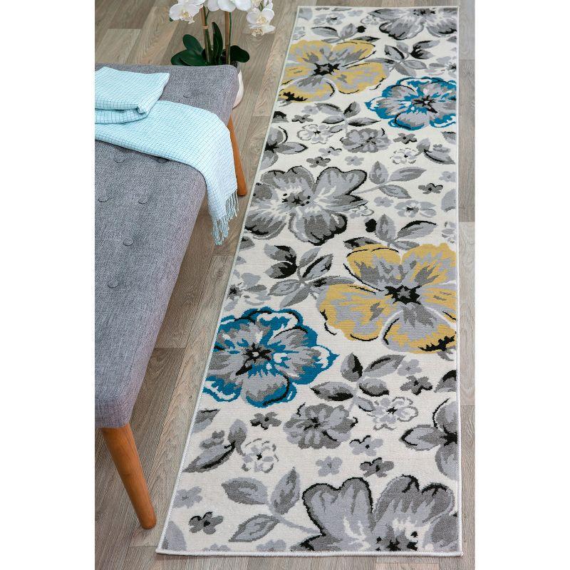 World Rug Gallery Modern Floral Design Cream 2' x 7' Runner Rug