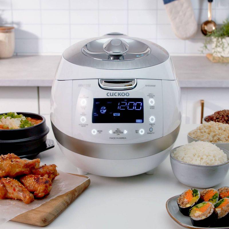 Cuckoo Electronics CUCKOO  6-Cup  Induction Heating Pressure Rice Cooker with Nonstick Inner Pot, 16 Menu Modes, Fuzzy Logic Tech, 3 Voice Guide, Auto Clean (White) CRP-BHSS0609F