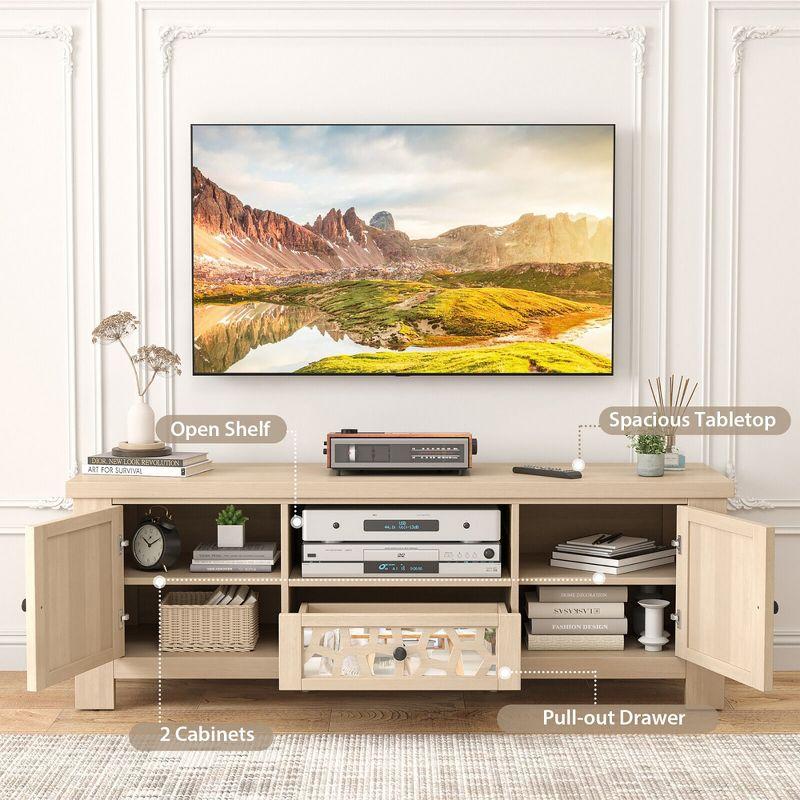 Tangkula 55" Retro TV Stand Media Entertainment Center w/ Mirror Doors & Drawer Natural