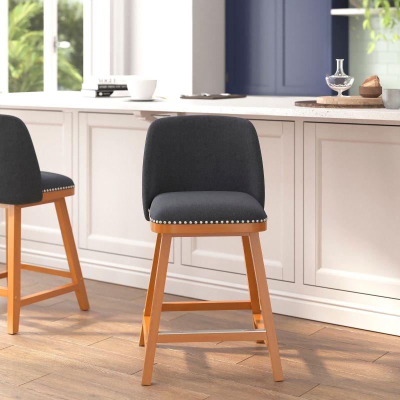 Flash Furniture Julia Set of 2 Transitional Upholstered Counter Stools with Nailhead Trim and Solid Wood Frames