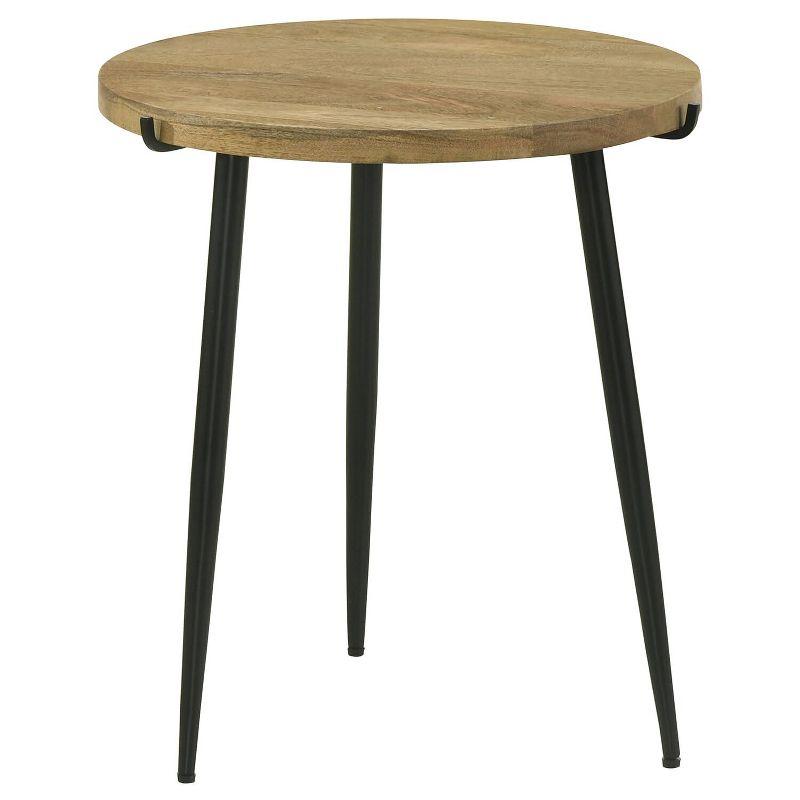 Rustic Round Black and Brown Wood Metal End Table