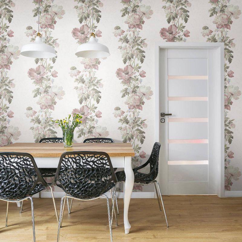 RoomMates Vintage Floral Stripe Peel and Stick Wallpaper Pink: Self-Adhesive Vinyl, Botanical Pattern, 28.3 Sq Ft Coverage