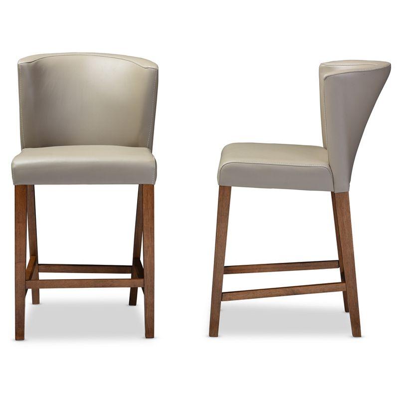 Set of 2 Olivia Wood Faux Leather Pub Counter Height Barstools: Mid-Century Scandinavian Style - Baxton Studio