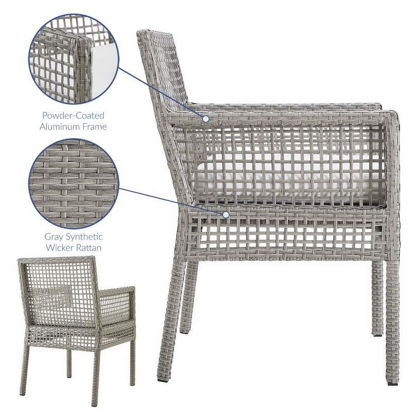 Modway Aura Outdoor Dining Armchair – Gray White Wicker Rattan Patio Chair with Cushions, All-Weather Build