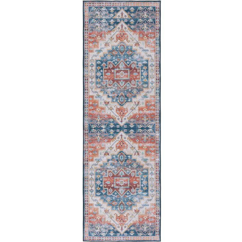 Tucson TSN116 Power Loomed Machine Washable Runner Rug - Blue/Rust - 2'6"x8' - Safavieh.