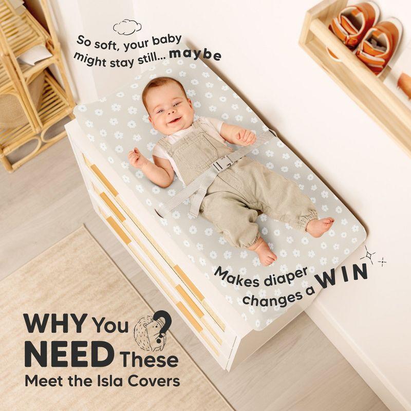 2pk Isla Changing Pad Covers for Girl, Boy, Soft Contoured Diaper Changing Table Pad Cover Sheets Neutral (Meadow)