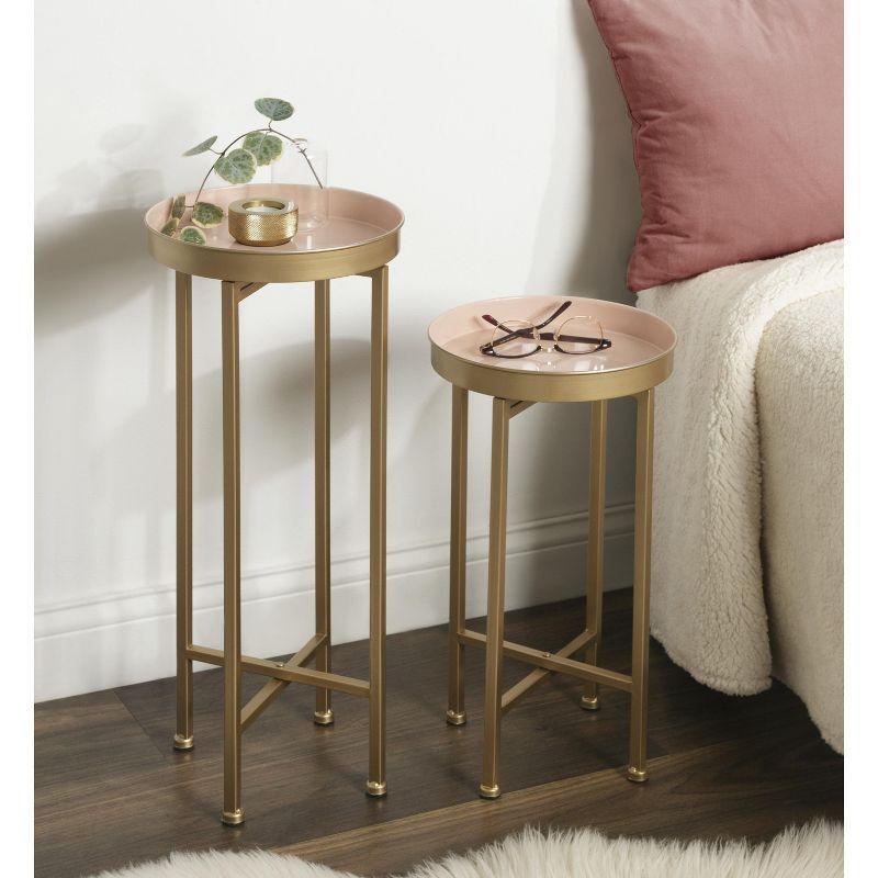 Kate and Laurel Celia Round Metal Foldable Tray Table Set