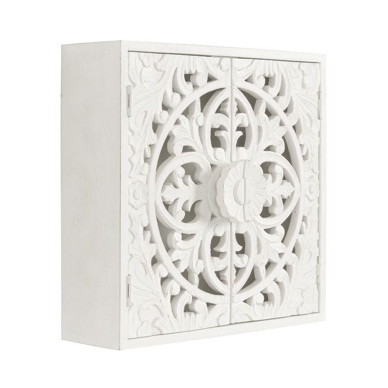 Kate & Laurel All Things Decor 20" Saanvi Traditional Carved Wood Wall Cabinet White: Artisan-Made, No Assembly, Includes Mounting Hardware