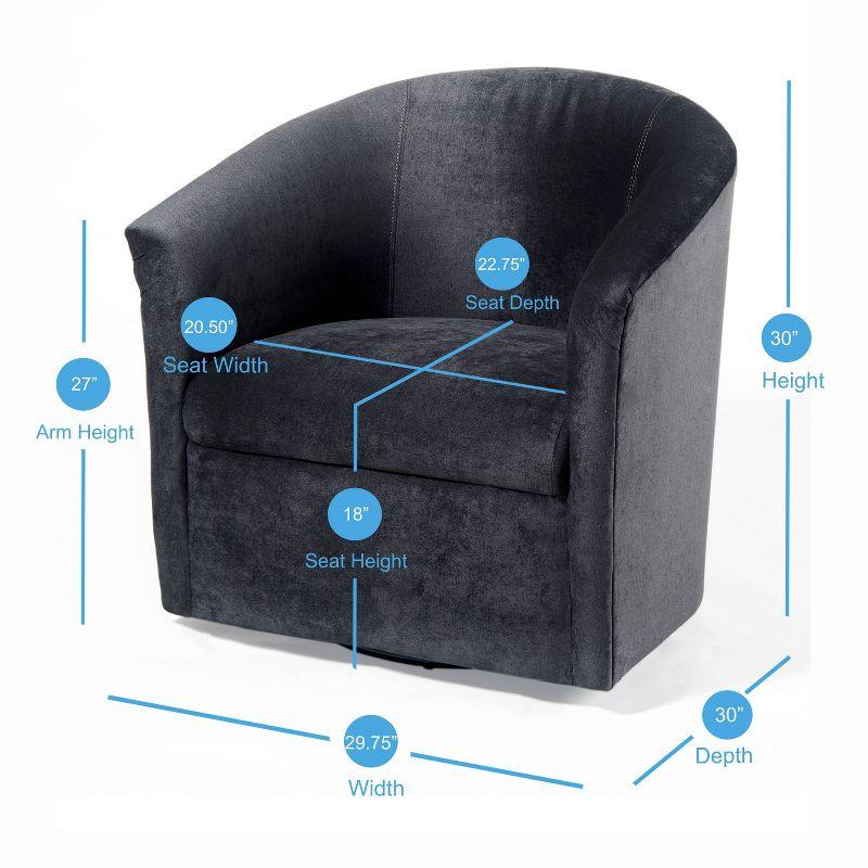 Comfort Pointe Elizabeth Swivel Accent Chair Charcoal: Luxurious Velvet Feel, No Assembly Required