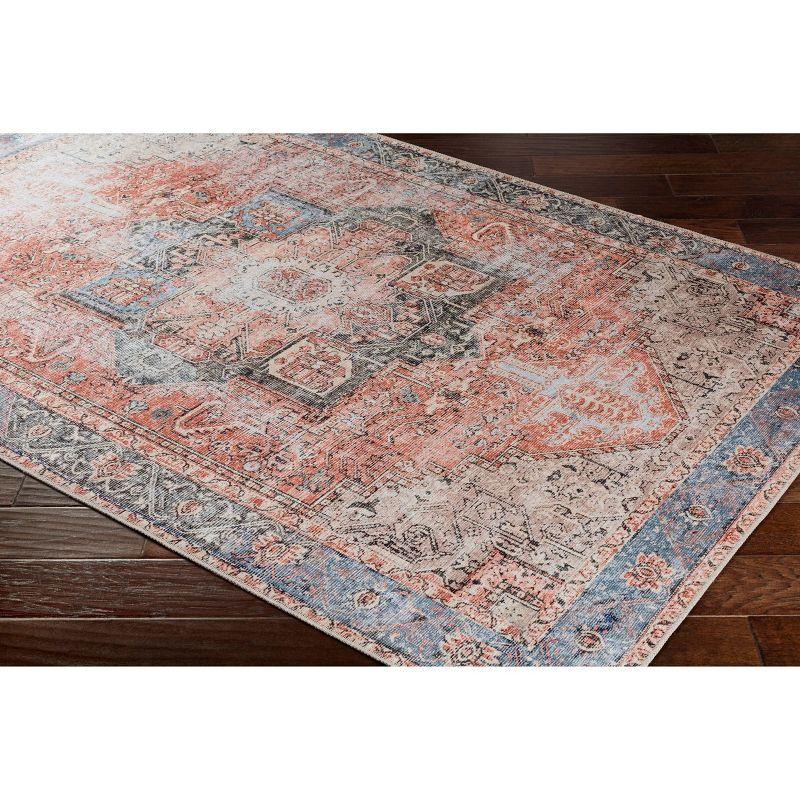 Bohemian Blue Chenille Rectangular Area Rug with Faded Floral Motif