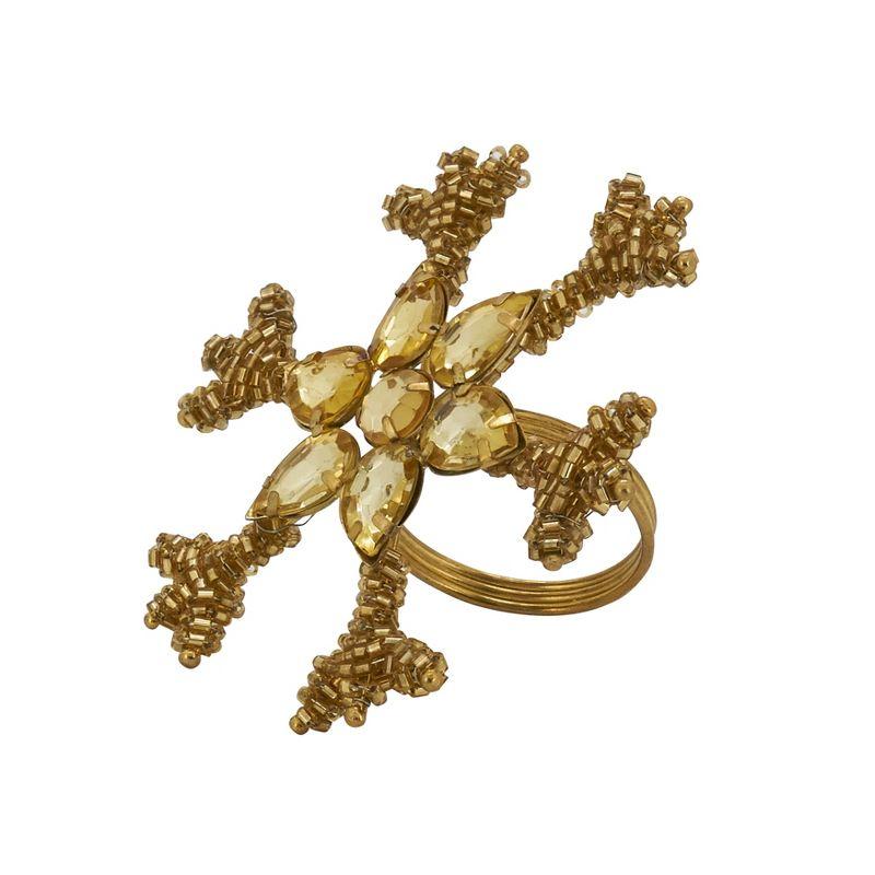 Gold Beaded Snowflake Holiday Napkin Rings Set of 4