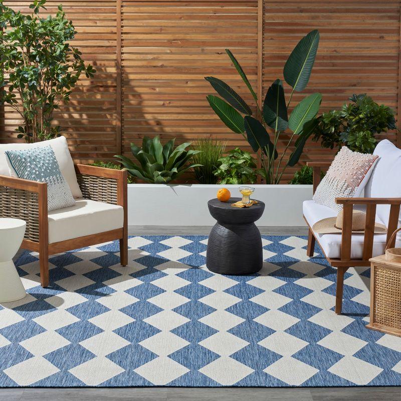 Nourison Positano Retro Diamond Flatweave Indoor Outdoor Low Pile Area Rug Navy Blue 6' x 9'