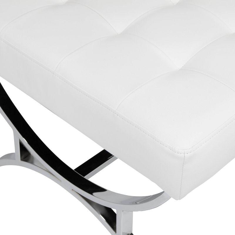 studio designs Newel Modern Square Ottoman Blended Leather and Chrome Metal Frame Chrome/Black: 18" High, Rectangular, Steel Base