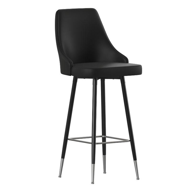 Emma and Oliver Set of Two Modern Bar Height Black Faux Leather Upholstered Dining Stools with Chrome Accented Metal Frames and Footrests