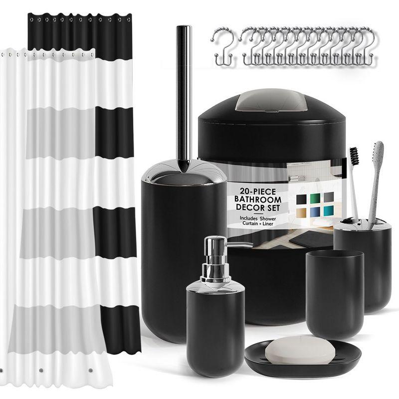 Clara Clark 20 Piece Complete Bathroom Accessory Set with Shower Curtain, Liner, and Hooks