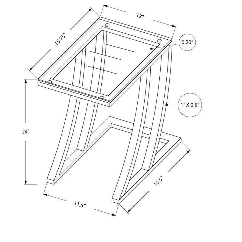 Monarch Specialties Accent Table C-Shaped End Side Snack Living Room Bedroom Metal Tempered Glass Grey Clear Contemporary Modern