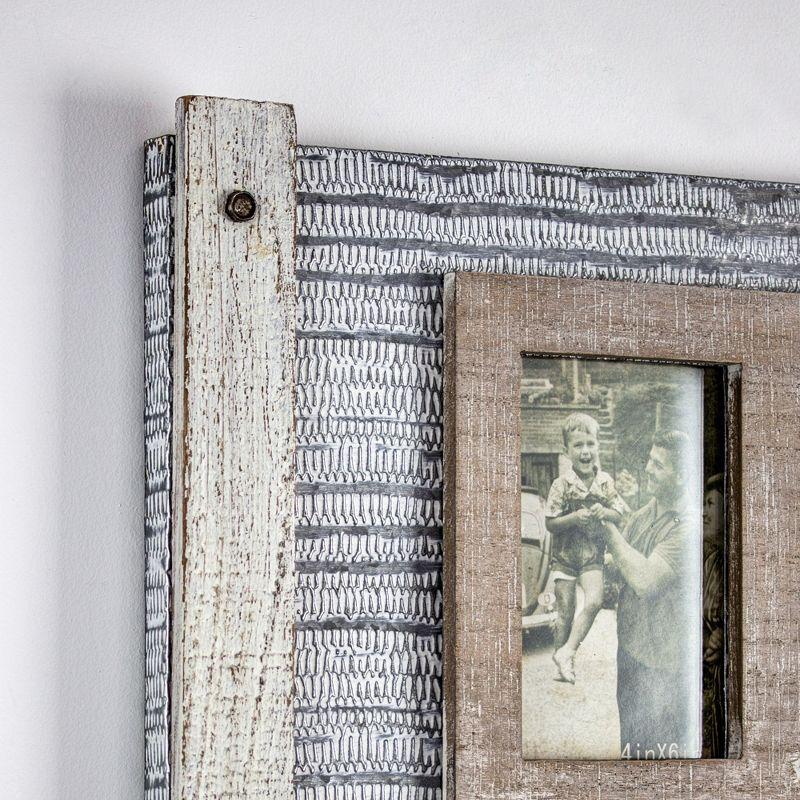 32" x 12" Rustic Wood and Metal Hanging 5 Picture Photo Frame Wall Accent - American Art Decor: Collage Display, Keyhole Mount