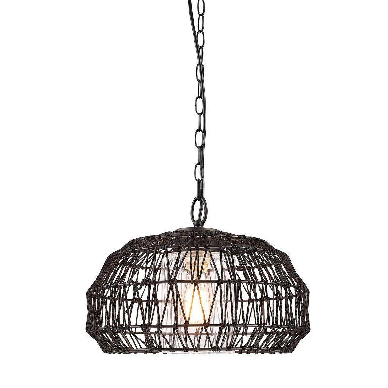 Novogratz x Globe Diego 1-Light Matte Black Woven Fabric Outdoor Plug-In Pendant Light: ETL Listed, Adjustable Height