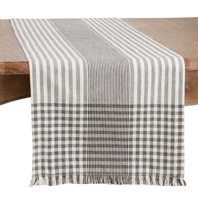 Black and White Cotton Stripe Design Table Runner, 22" x 18"