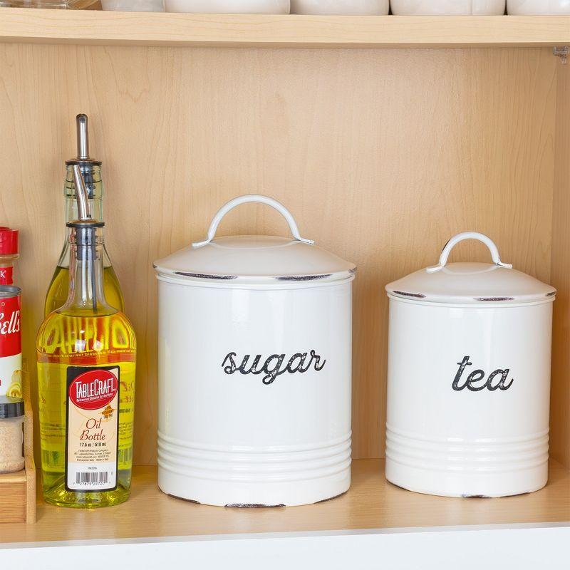 AuldHome Design Enamelware White Sugar Canister; Rustic Farmhouse Style Kitchen Storage