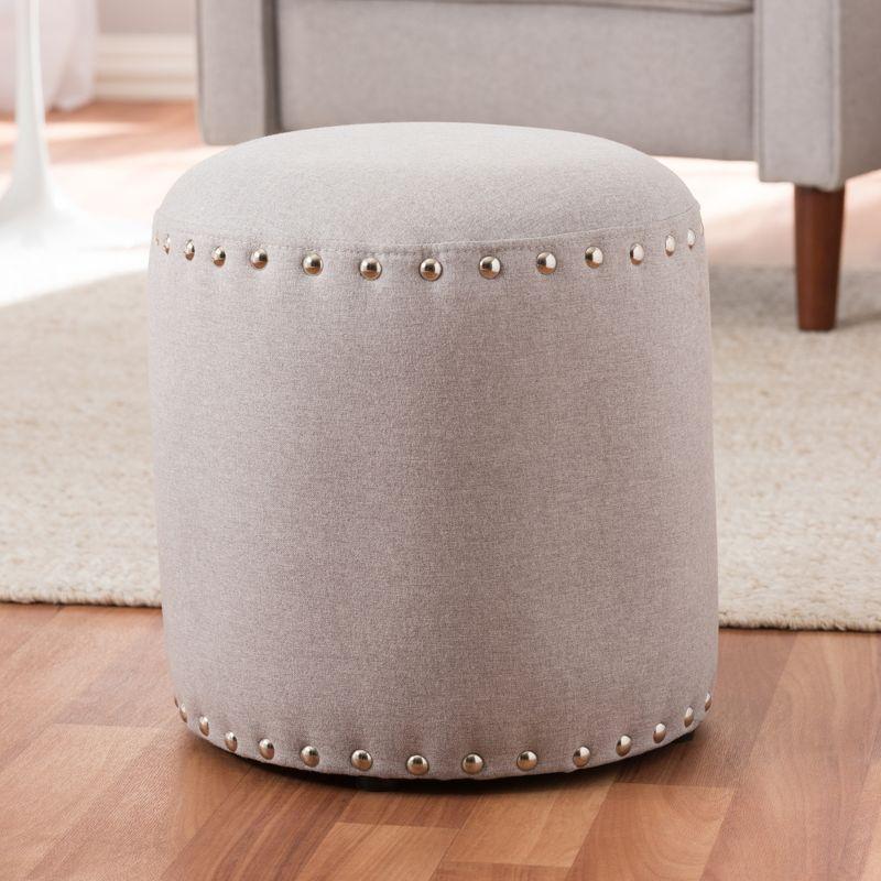 Rosine Modern and Contemporary Fabric Upholstered Nail Trim Ottoman - Baxton Studio