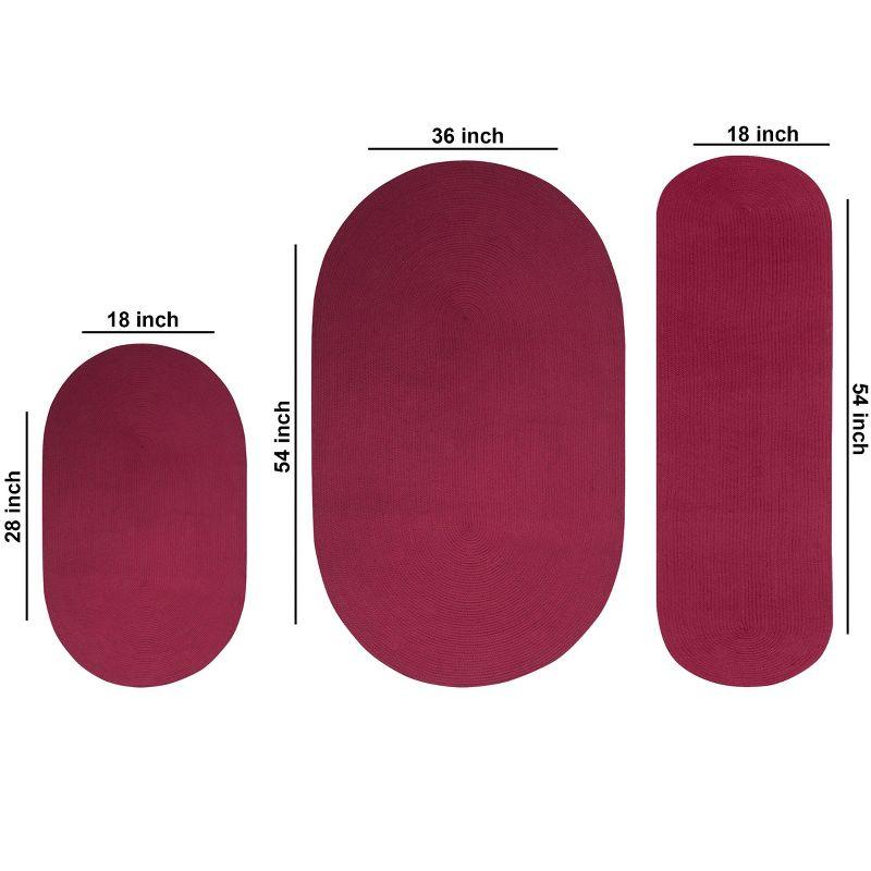 Better Trends Alpine 3Pc Collection 100% Polypropylene (36" x 54" | 18" x 54" | 18" x 28") Braided Rug Set in Burgundy Solid
