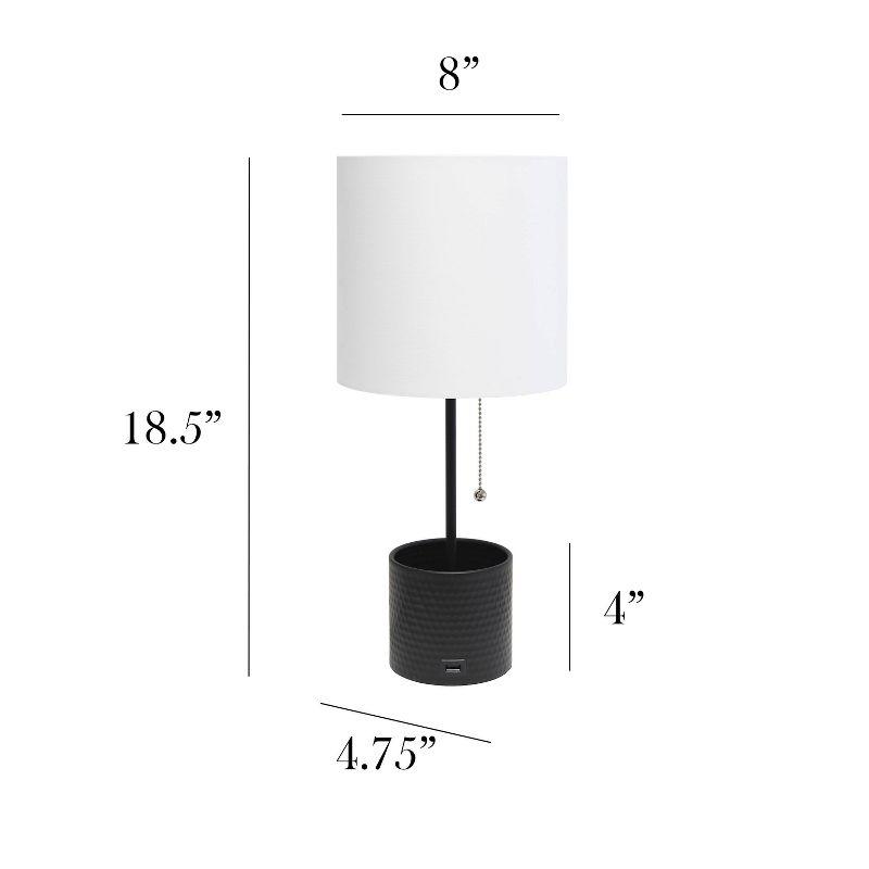 Hammered Metal Organizer Table Lamp with USB Charging Port and Fabric Shade - Simple Designs