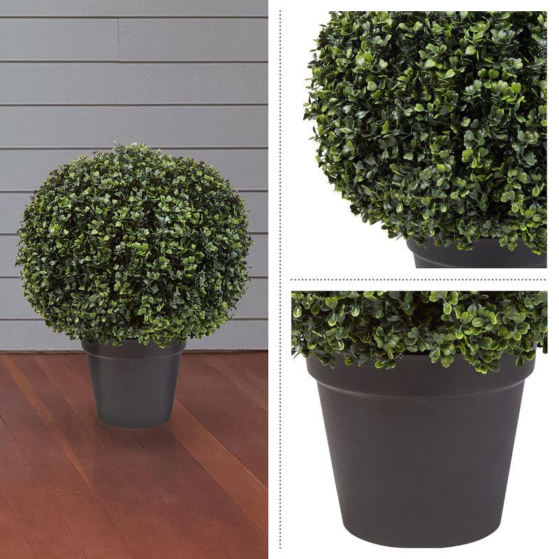 Artificial Boxwood - 21-Inch Topiary Ball Faux Plant - Realistic Indoor or Outdoor Greenery Decor for Home, Porch, or Entry by Pure Garden (Green)