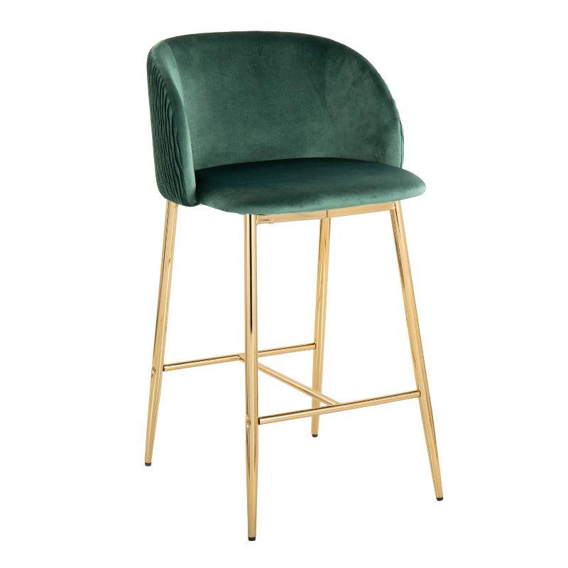 Set of 2 Green Velvet and Gold Metal Counter Stools