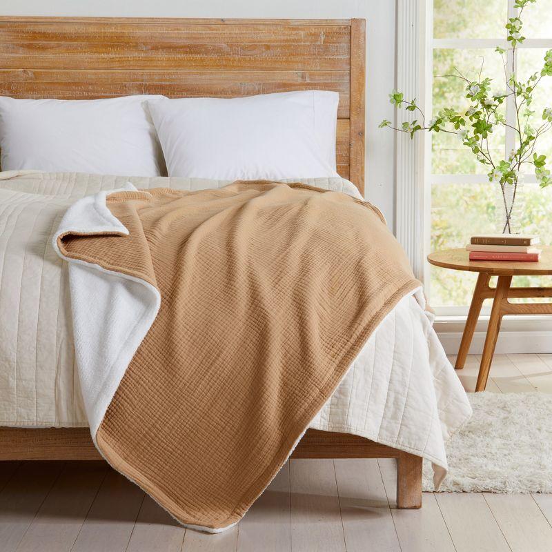 Market & Place Cotton Muslin Fleece Reversible Throw Blanket