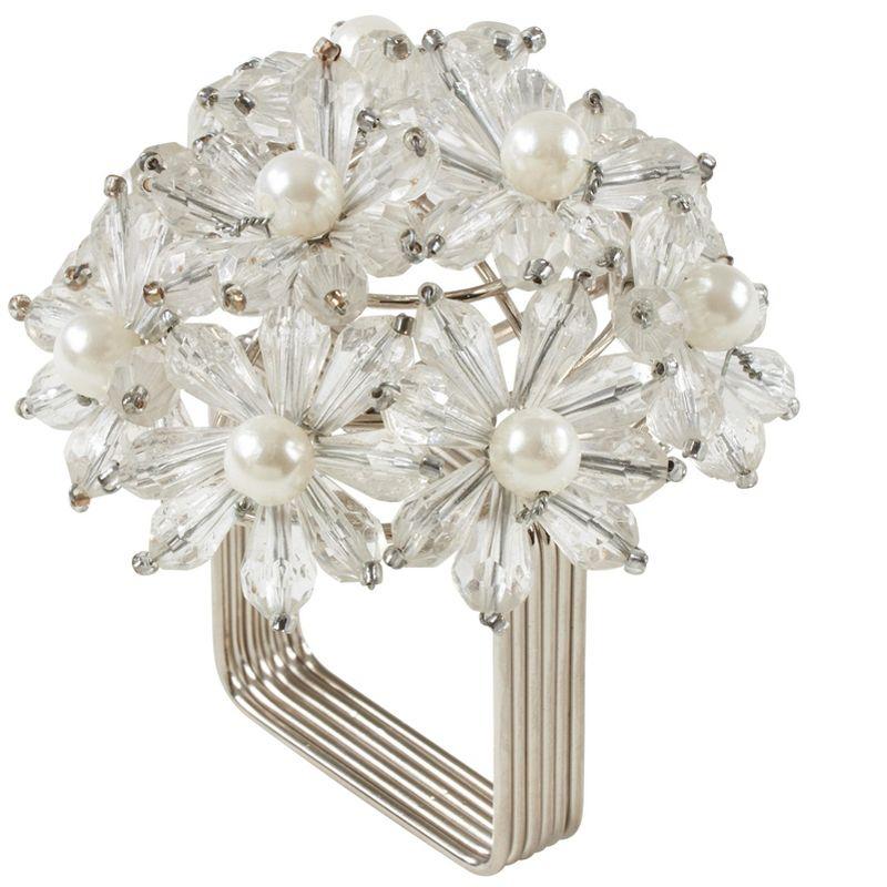 Saro Lifestyle Beaded Floral Design Napkin Rings (Set of 4), Clear