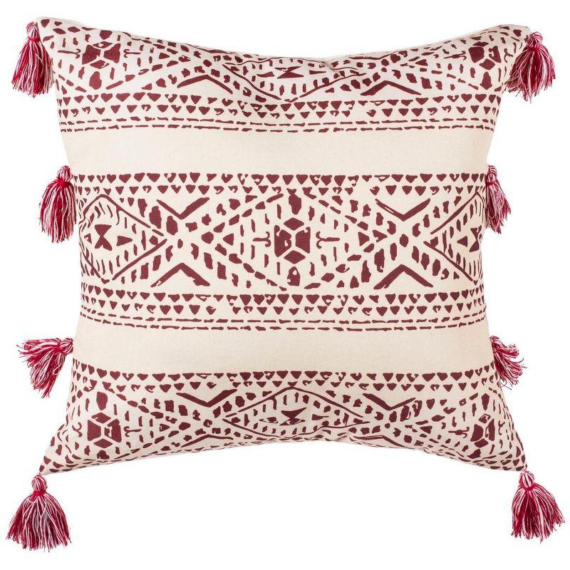 Landria Pillow - Beige/Red - 16"X16" - Safavieh
