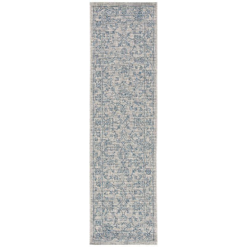 Grey/Navy Easy-Care Synthetic Indoor/Outdoor Runner Rug - 27"x6"