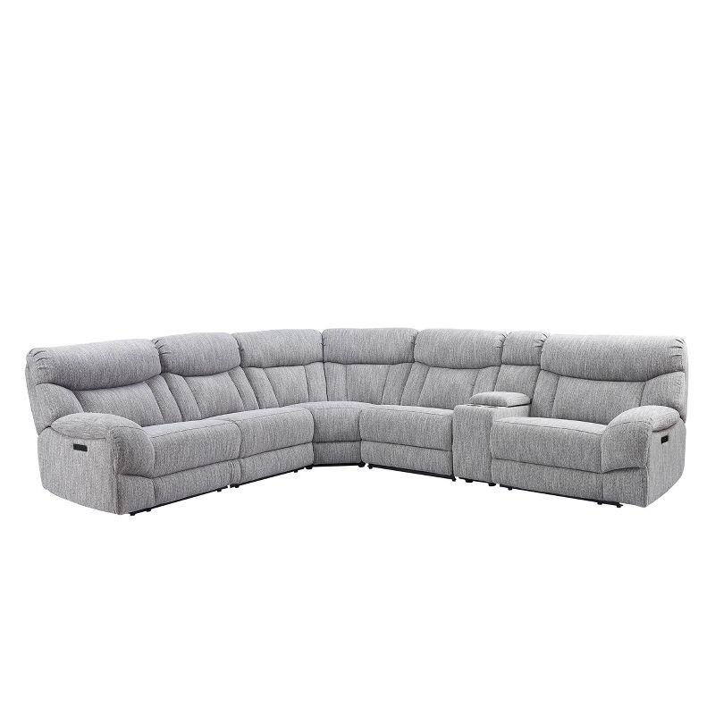 Gray Herringbone Six-Piece Fabric Sectional with Pillow-top Arms