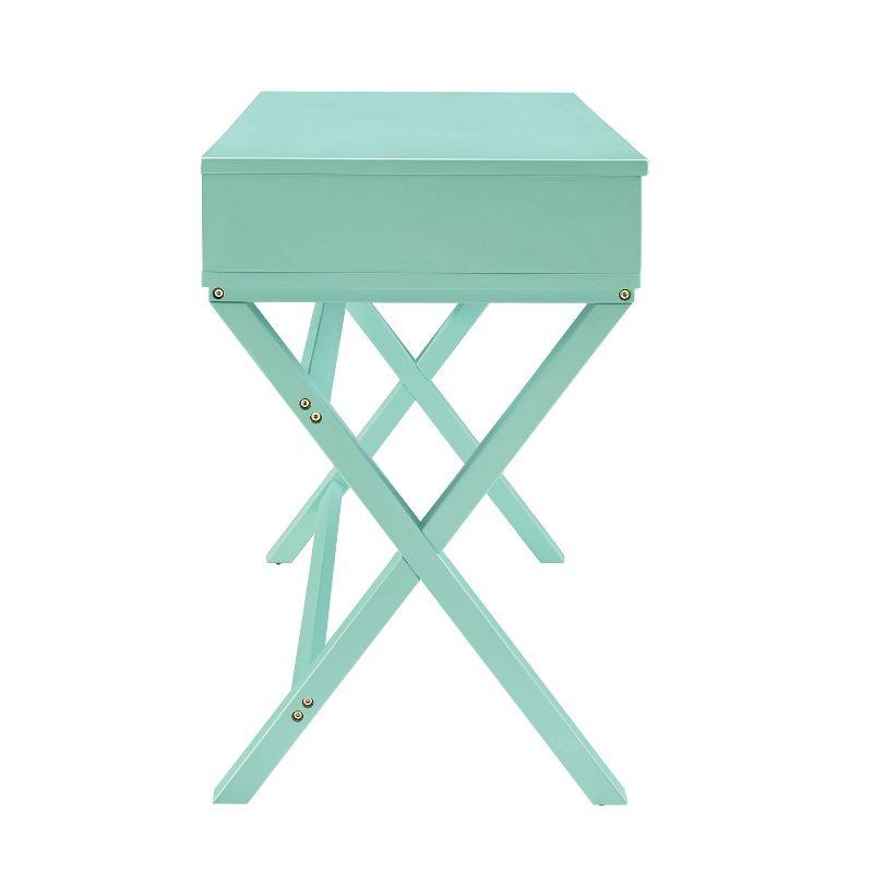 Penney Pine Turquoise Campaign-Style Desk with X-Frame Legs