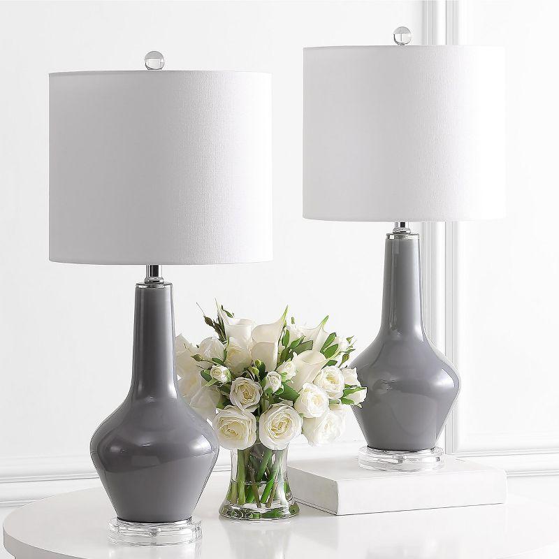 Elegant Smoked Grey Glass Table Lamp Set with White Drum Shade